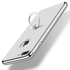 Handyhülle Hülle Luxus Metall Rahmen und Kunststoff Schutzhülle Tasche mit Fingerring Ständer A07 für Apple iPhone 7 Plus Silber