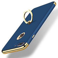 Handyhülle Hülle Luxus Metall Rahmen und Kunststoff Schutzhülle Tasche mit Fingerring Ständer A07 für Apple iPhone 8 Plus Blau
