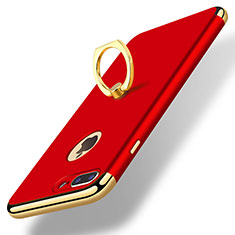 Handyhülle Hülle Luxus Metall Rahmen und Kunststoff Schutzhülle Tasche mit Fingerring Ständer A07 für Apple iPhone 8 Plus Rot