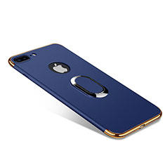 Handyhülle Hülle Luxus Metall Rahmen und Kunststoff Schutzhülle Tasche mit Fingerring Ständer A08 für Apple iPhone 8 Plus Blau
