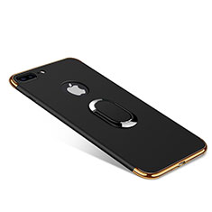 Handyhülle Hülle Luxus Metall Rahmen und Kunststoff Schutzhülle Tasche mit Fingerring Ständer A08 für Apple iPhone 8 Plus Schwarz