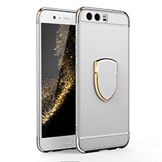 Handyhülle Hülle Luxus Metall Rahmen und Kunststoff Schutzhülle Tasche mit Fingerring Ständer für Huawei P10 Silber