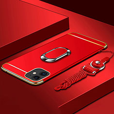 Handyhülle Hülle Luxus Metall Rahmen und Kunststoff Schutzhülle Tasche mit Fingerring Ständer T01 für Apple iPhone 11 Rot