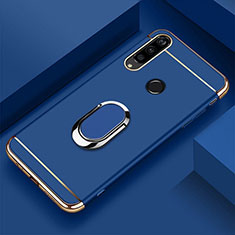 Handyhülle Hülle Luxus Metall Rahmen und Kunststoff Schutzhülle Tasche mit Fingerring Ständer T01 für Huawei Honor 20 Lite Blau