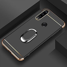 Handyhülle Hülle Luxus Metall Rahmen und Kunststoff Schutzhülle Tasche mit Fingerring Ständer T01 für Huawei Honor 20i Schwarz