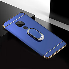 Handyhülle Hülle Luxus Metall Rahmen und Kunststoff Schutzhülle Tasche mit Fingerring Ständer T01 für Huawei Mate 20 Blau