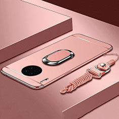 Handyhülle Hülle Luxus Metall Rahmen und Kunststoff Schutzhülle Tasche mit Fingerring Ständer T01 für Huawei Mate 30 5G Rosegold