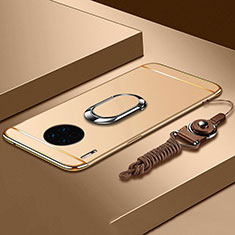 Handyhülle Hülle Luxus Metall Rahmen und Kunststoff Schutzhülle Tasche mit Fingerring Ständer T01 für Huawei Mate 30 Gold
