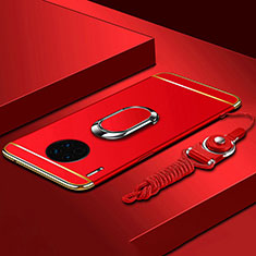 Handyhülle Hülle Luxus Metall Rahmen und Kunststoff Schutzhülle Tasche mit Fingerring Ständer T01 für Huawei Mate 30 Pro 5G Rot
