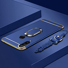 Handyhülle Hülle Luxus Metall Rahmen und Kunststoff Schutzhülle Tasche mit Fingerring Ständer T01 für Huawei Nova 4e Blau
