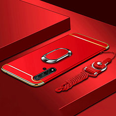 Handyhülle Hülle Luxus Metall Rahmen und Kunststoff Schutzhülle Tasche mit Fingerring Ständer T01 für Huawei Nova 5 Rot