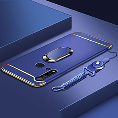 Handyhülle Hülle Luxus Metall Rahmen und Kunststoff Schutzhülle Tasche mit Fingerring Ständer T01 für Huawei Nova 5i Blau
