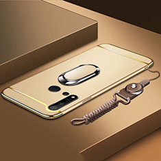 Handyhülle Hülle Luxus Metall Rahmen und Kunststoff Schutzhülle Tasche mit Fingerring Ständer T01 für Huawei Nova 5i Gold
