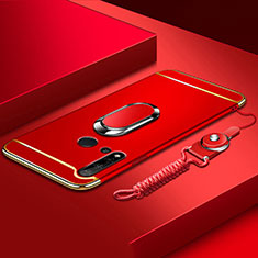 Handyhülle Hülle Luxus Metall Rahmen und Kunststoff Schutzhülle Tasche mit Fingerring Ständer T01 für Huawei Nova 5i Rot