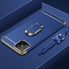 Handyhülle Hülle Luxus Metall Rahmen und Kunststoff Schutzhülle Tasche mit Fingerring Ständer T01 für Huawei Nova 8 SE 5G Blau