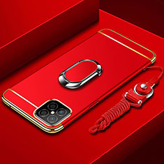 Handyhülle Hülle Luxus Metall Rahmen und Kunststoff Schutzhülle Tasche mit Fingerring Ständer T01 für Huawei Nova 8 SE 5G Rot