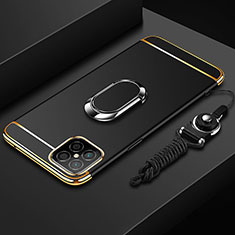 Handyhülle Hülle Luxus Metall Rahmen und Kunststoff Schutzhülle Tasche mit Fingerring Ständer T01 für Huawei Nova 8 SE 5G Schwarz