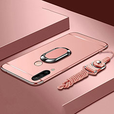 Handyhülle Hülle Luxus Metall Rahmen und Kunststoff Schutzhülle Tasche mit Fingerring Ständer T01 für Huawei P30 Lite Rosegold