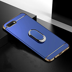 Handyhülle Hülle Luxus Metall Rahmen und Kunststoff Schutzhülle Tasche mit Fingerring Ständer T01 für Oppo R15X Blau