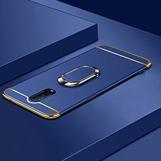 Handyhülle Hülle Luxus Metall Rahmen und Kunststoff Schutzhülle Tasche mit Fingerring Ständer T01 für Oppo R17 Pro Blau