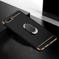 Handyhülle Hülle Luxus Metall Rahmen und Kunststoff Schutzhülle Tasche mit Fingerring Ständer T01 für Oppo RX17 Neo Schwarz