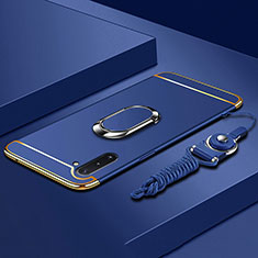 Handyhülle Hülle Luxus Metall Rahmen und Kunststoff Schutzhülle Tasche mit Fingerring Ständer T01 für Samsung Galaxy Note 10 5G Blau