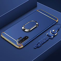 Handyhülle Hülle Luxus Metall Rahmen und Kunststoff Schutzhülle Tasche mit Fingerring Ständer T01 für Samsung Galaxy Note 10 Plus 5G Blau