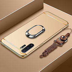 Handyhülle Hülle Luxus Metall Rahmen und Kunststoff Schutzhülle Tasche mit Fingerring Ständer T01 für Samsung Galaxy Note 10 Plus 5G Gold