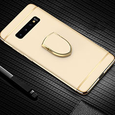 Handyhülle Hülle Luxus Metall Rahmen und Kunststoff Schutzhülle Tasche mit Fingerring Ständer T01 für Samsung Galaxy S10 5G Gold