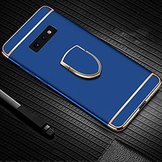 Handyhülle Hülle Luxus Metall Rahmen und Kunststoff Schutzhülle Tasche mit Fingerring Ständer T01 für Samsung Galaxy S10e Blau