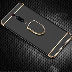 Handyhülle Hülle Luxus Metall Rahmen und Kunststoff Schutzhülle Tasche mit Fingerring Ständer T01 für Xiaomi Mi 9T Schwarz