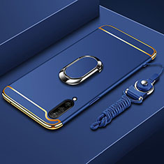 Handyhülle Hülle Luxus Metall Rahmen und Kunststoff Schutzhülle Tasche mit Fingerring Ständer T01 für Xiaomi Mi A3 Blau