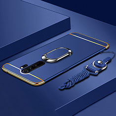 Handyhülle Hülle Luxus Metall Rahmen und Kunststoff Schutzhülle Tasche mit Fingerring Ständer T01 für Xiaomi Redmi Note 8 Pro Blau