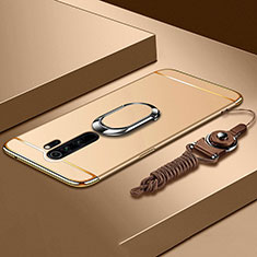 Handyhülle Hülle Luxus Metall Rahmen und Kunststoff Schutzhülle Tasche mit Fingerring Ständer T01 für Xiaomi Redmi Note 8 Pro Gold