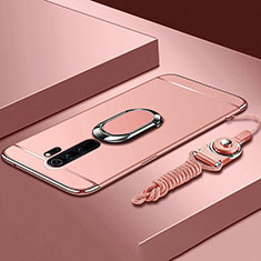 Handyhülle Hülle Luxus Metall Rahmen und Kunststoff Schutzhülle Tasche mit Fingerring Ständer T01 für Xiaomi Redmi Note 8 Pro Rosegold