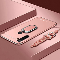 Handyhülle Hülle Luxus Metall Rahmen und Kunststoff Schutzhülle Tasche mit Fingerring Ständer T01 für Xiaomi Redmi Note 8 Rosegold