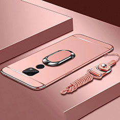 Handyhülle Hülle Luxus Metall Rahmen und Kunststoff Schutzhülle Tasche mit Fingerring Ständer T02 für Huawei Mate 20 X 5G Rosegold
