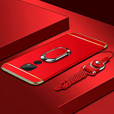 Handyhülle Hülle Luxus Metall Rahmen und Kunststoff Schutzhülle Tasche mit Fingerring Ständer T02 für Huawei Mate 20 X 5G Rot