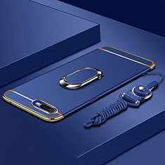 Handyhülle Hülle Luxus Metall Rahmen und Kunststoff Schutzhülle Tasche mit Fingerring Ständer T02 für Oppo K1 Blau