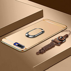 Handyhülle Hülle Luxus Metall Rahmen und Kunststoff Schutzhülle Tasche mit Fingerring Ständer T02 für Oppo K1 Gold