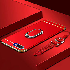 Handyhülle Hülle Luxus Metall Rahmen und Kunststoff Schutzhülle Tasche mit Fingerring Ständer T02 für Oppo K1 Rot