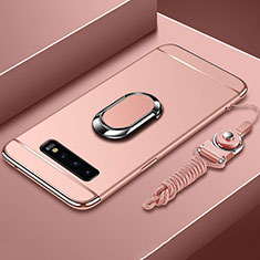 Handyhülle Hülle Luxus Metall Rahmen und Kunststoff Schutzhülle Tasche mit Fingerring Ständer T02 für Samsung Galaxy S10 5G Rosegold