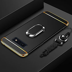 Handyhülle Hülle Luxus Metall Rahmen und Kunststoff Schutzhülle Tasche mit Fingerring Ständer T02 für Samsung Galaxy S10e Schwarz