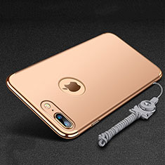 Handyhülle Hülle Luxus Metall Rahmen und Kunststoff Schutzhülle Tasche mit Fingerring Ständer und Lanyard für Apple iPhone 7 Plus Gold