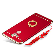 Handyhülle Hülle Luxus Metall Rahmen und Kunststoff Schutzhülle Tasche mit Fingerring Ständer und Lanyard für Huawei Enjoy 6S Rot