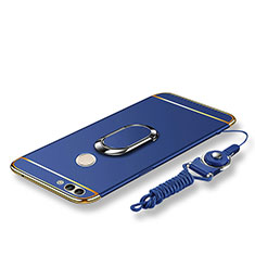 Handyhülle Hülle Luxus Metall Rahmen und Kunststoff Schutzhülle Tasche mit Fingerring Ständer und Lanyard für Huawei Enjoy 7S Blau