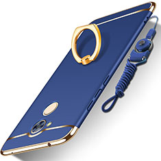 Handyhülle Hülle Luxus Metall Rahmen und Kunststoff Schutzhülle Tasche mit Fingerring Ständer und Lanyard für Huawei Honor 6A Blau