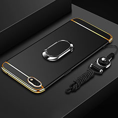 Handyhülle Hülle Luxus Metall Rahmen und Kunststoff Schutzhülle Tasche mit Fingerring Ständer und Lanyard für Huawei Honor 7S Schwarz