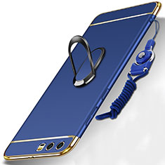 Handyhülle Hülle Luxus Metall Rahmen und Kunststoff Schutzhülle Tasche mit Fingerring Ständer und Lanyard für Huawei Honor 9 Blau