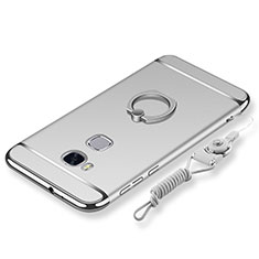 Handyhülle Hülle Luxus Metall Rahmen und Kunststoff Schutzhülle Tasche mit Fingerring Ständer und Lanyard für Huawei Honor Play 5X Silber
